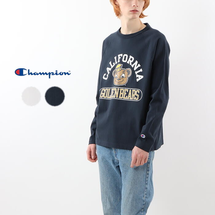 チャンピオン Champion T1011 ティーテンイレブン ラグラン ロング スリーブ Tシャツ C5-U408 ホワイト(010) ネイビー(370)［WA］