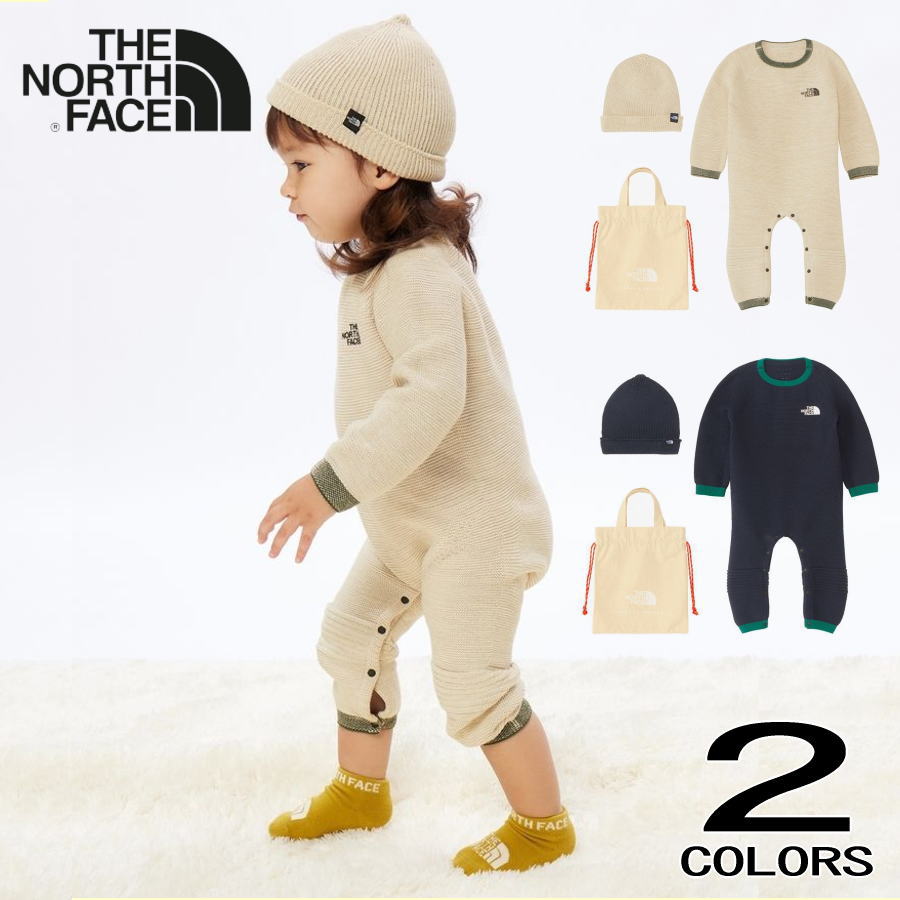 楽天すにーかー倉庫子供 ノースフェイス THE NORTH FACE ベビー ロングスリーブ クレイドル コットン ロンパース セット B L/S Cradle Cotton Rompers Set NTB62210 OM（オートミール）UN（アーバンネイビー）［WA］【GHFG】