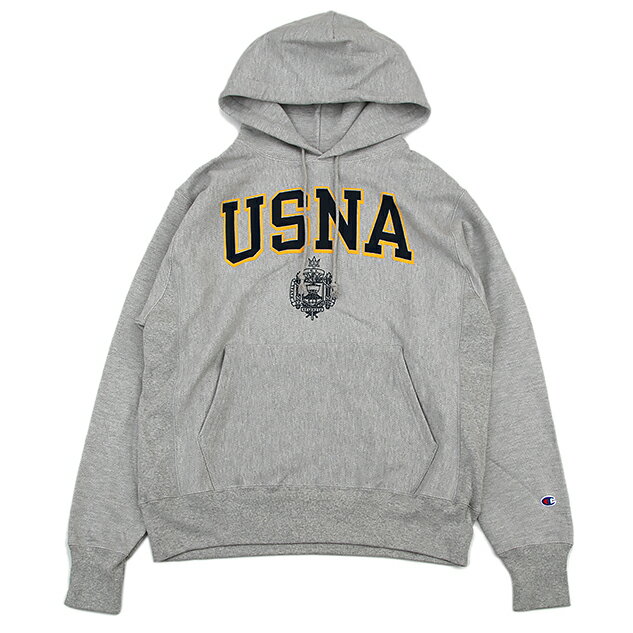 チャンピオン パーカー メンズ Champion USNA ISSUE OFFICIAL PRINT R/W HOODED SWEATチャンピオン Reverse Weave リバースウィーブ パーカー フード スウェット グレー 海軍兵学校 US NAVY ミリタリー プリント USA限定