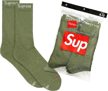 Supreme x Hanes Crew Socks (4pairs) Free OLIVEシュプリーム ヘインズ クルー ソックス 4足セット サイズフリー 靴下 オリーブ