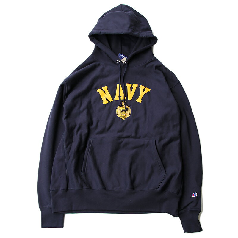 チャンピオン パーカー メンズ Champion 「USNA ISSUE OFFICIAL PRINT」 R/W HOODED SWEAT NAVYチャンピオン Reverse Weave リバースウィーブ パーカー フード スウェット ネイビー 海軍兵学校 US NAVY ミリタリー プリント USA限定