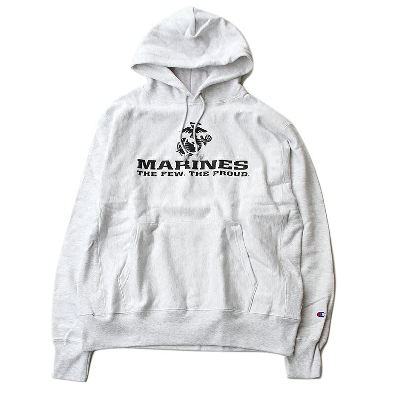 Champion 「USMC ISSUE OFFICIAL PRINT」 R/W HOODED SWEAT GREYチャンピオン Reverse Weave リバースウィーブ パーカー フード スウェット グレー アメリカ海兵隊学校 US NAVY ミリタリー プリント USA限定