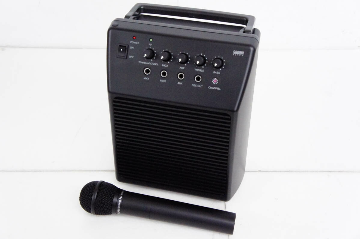 【中古】サンワサプライ ワイヤレスマイク付き拡声器 400-SP055 ポータブルワイヤレスアンプ ポータブルPAシステム