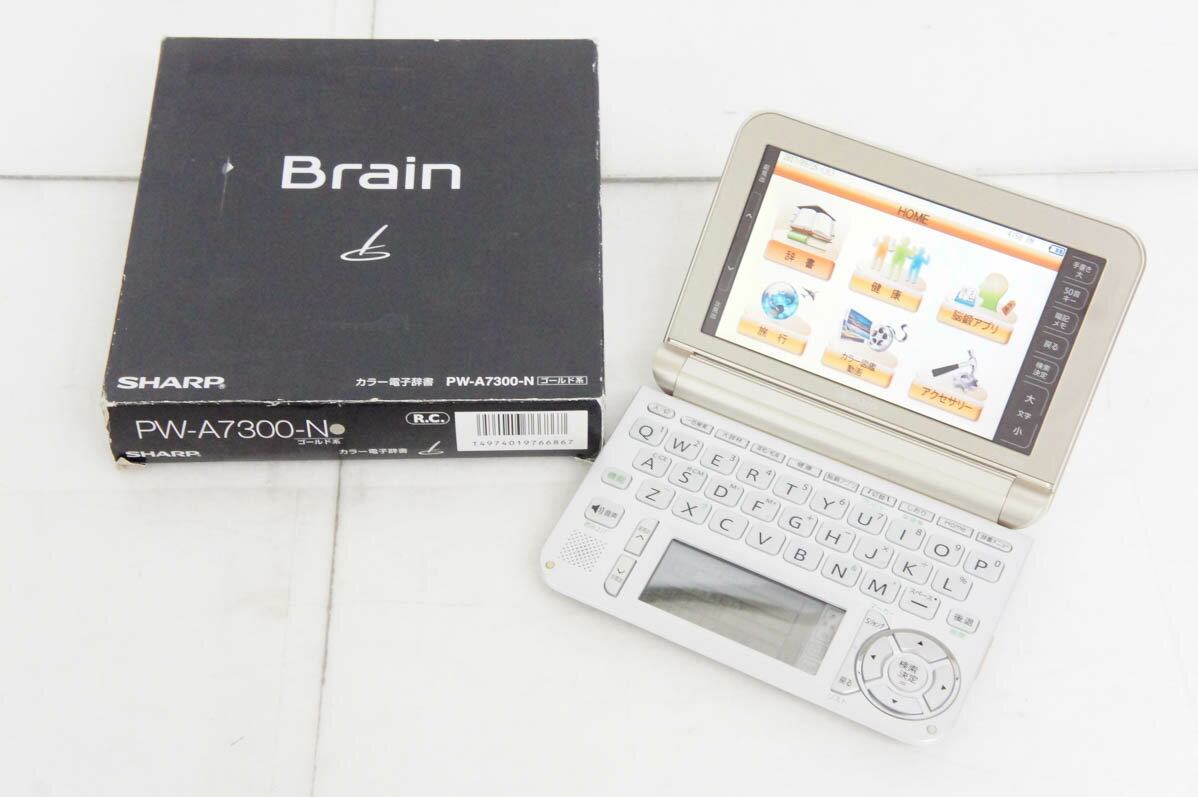 【中古】SHARPシャープ 電子辞書 Brain PW-A7300-N 生活総合タイプ ゴールド系