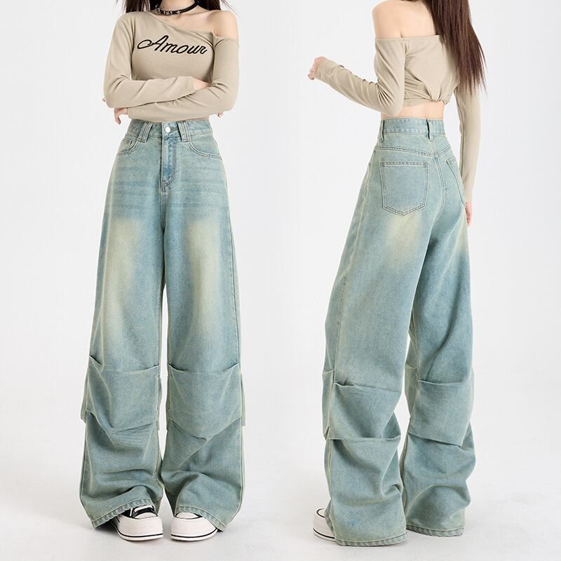 レディース パンツ ボトムス ワイドパンツ デニムパンツ ロング ワイド ストレート ファスナー ポケット ハイウエスト 大人可愛い シンプル カジュアル おしゃれ かっこいい こなれ感 ラフ