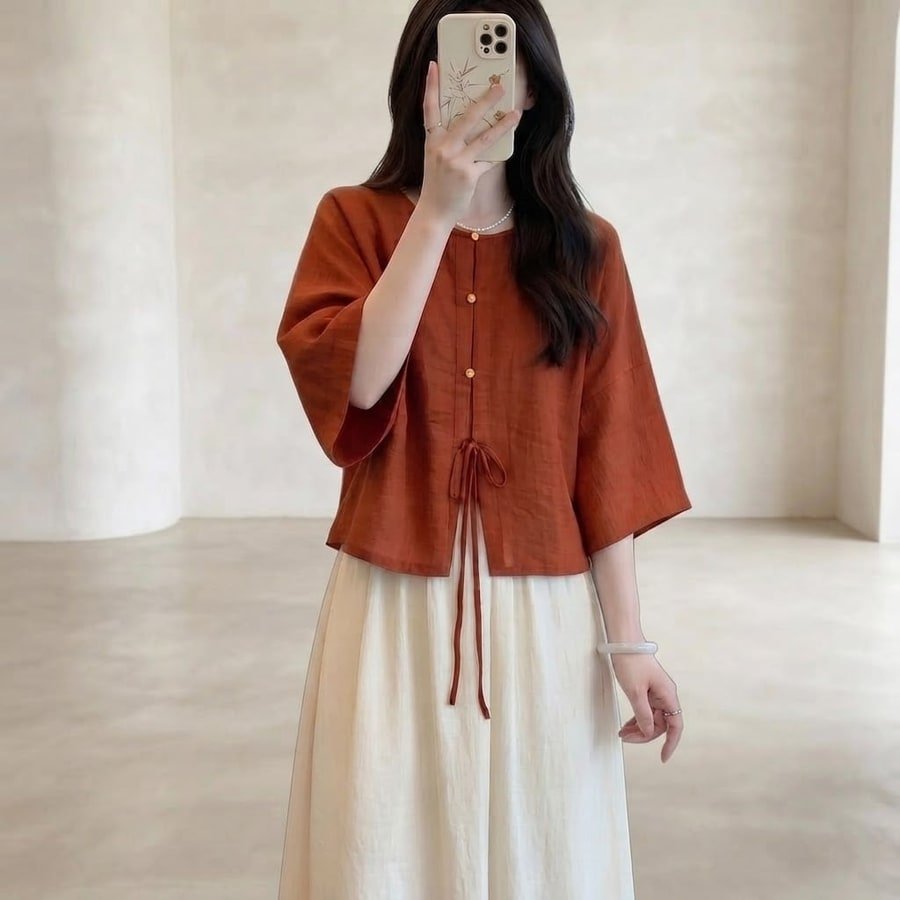 レディース シャツ トップス ノースリーブ ゆったり スリム 春夏 きれいめ レトロ 前開き 袖なし 春 夏 ラウンドネック 上品 タイ ボタン