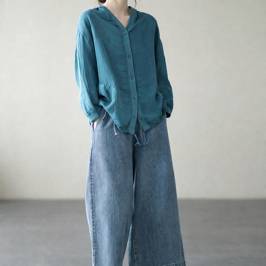 シャツ ジャケット 長袖 ゆったり コットン 綿 リネン 夏 レトロ 体型カバー 春夏 前開き 上品 フード 秋冬 防寒 羽織り 通勤 お出かけ