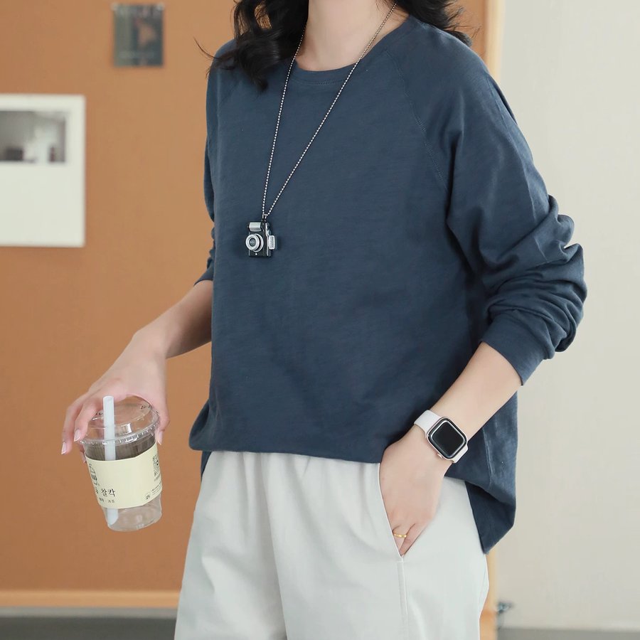 レディース シャツ Tシャツ 長袖 ゆったり コットン 綿 秋冬 秋 カジュアル 体型カバー 韓国風 ラウンドネック シンプル 冬 インナー ホワイト ピンク ブラック ネイビー 大人 30代 40代 通勤 大きいサイズ おしゃれ sng-store-10010763 ファッション&生活雑貨 SNG-Store サンプル画像3