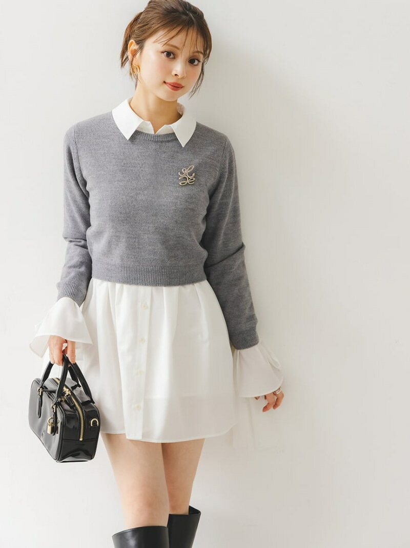 【SALE／50%OFF】ニットセットブローチ付きミニシャツワンピース SNIDEL スナイデル ワンピース・ドレス ワンピース ネイビー グレー【RBA_E】【送料無料】[Rakuten Fashion]