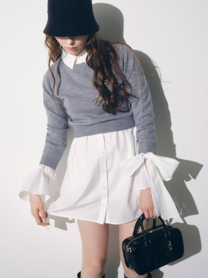 【SALE／50%OFF】ニットセットブローチ付きミニシャツワンピース SNIDEL スナイデル ワンピース・ドレス ワンピース ネイビー グレー【RBA_E】【送料無料】[Rakuten Fashion]