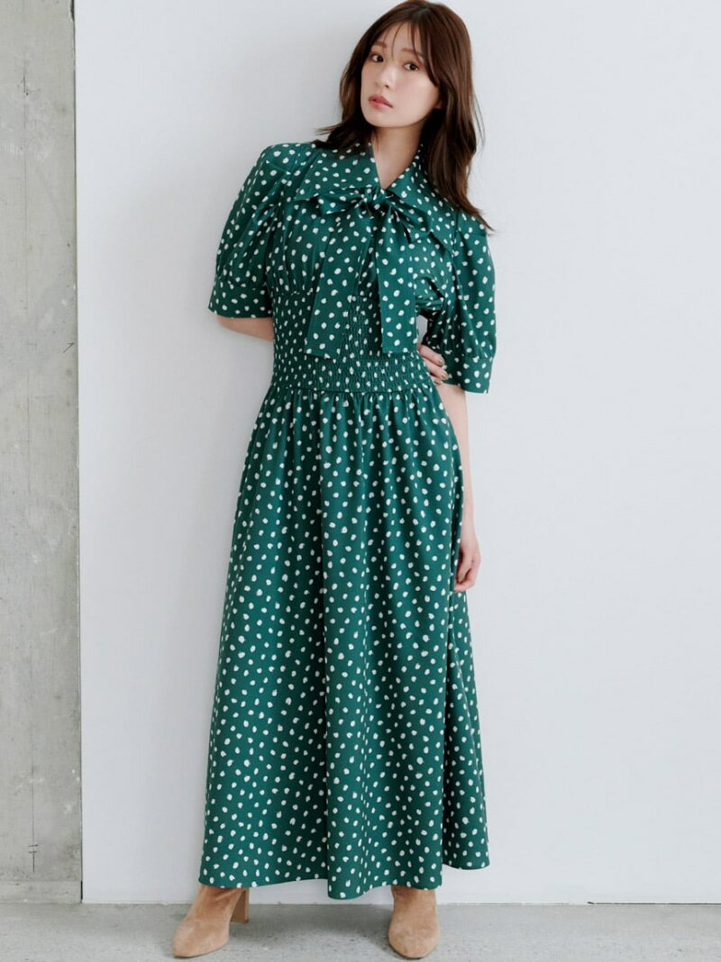 【SALE／50%OFF】ドットボウタイシャツワンピース SNIDEL スナイデル ワンピース・ドレス ワンピース グリーン ブラック【RBA_E】【送料無料】[Rakuten Fashion]