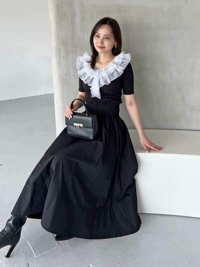 【SALE／50%OFF】フロントジップフレアスカート SNIDEL スナイデル スカート ロング・マキシスカート ブラック【RBA_E】【送料無料】[Rakuten Fashion]