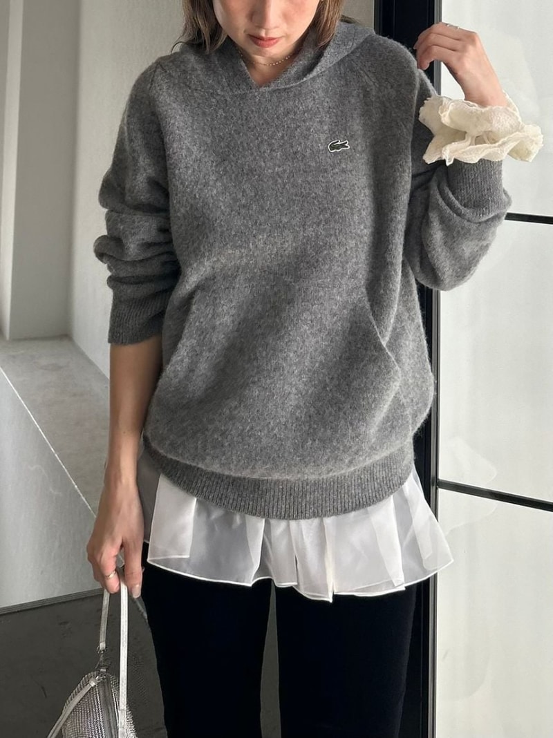 LACOSTE/ニットフーディー SNIDEL スナイデル トップス ニット ピンク グレー【送料無料】[Rakuten Fashion]