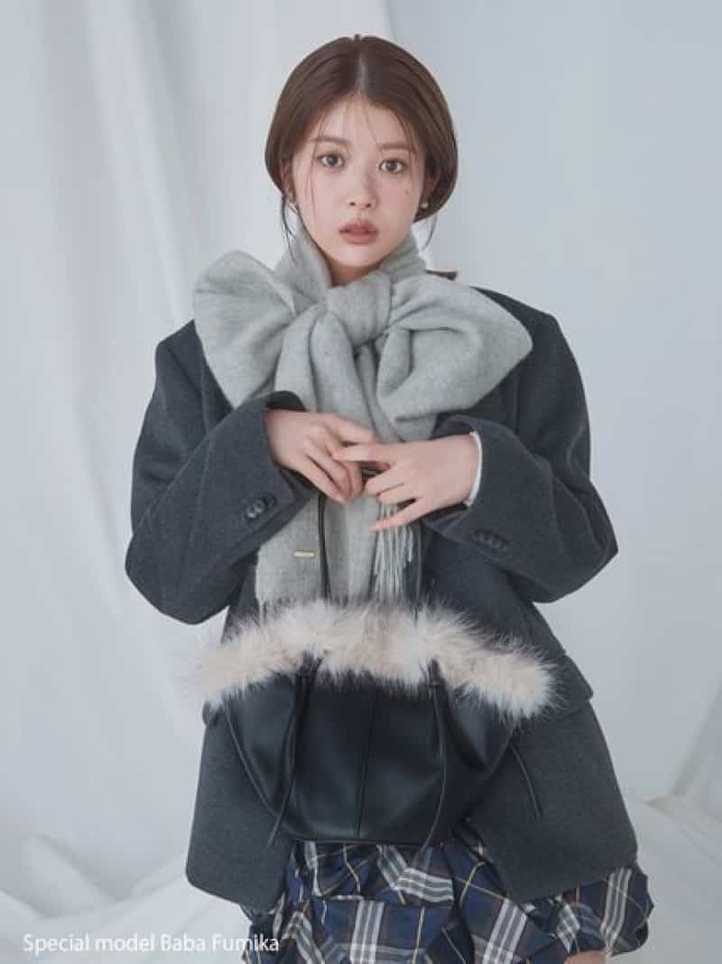 【SALE／50%OFF】カシミア混ロングリボンマフラー SNIDEL スナイデル ファッション雑貨 マフラー・ストール・ネックウォーマー レッド イエロー【RBA_E】【送料無料】[Rakuten Fashion]