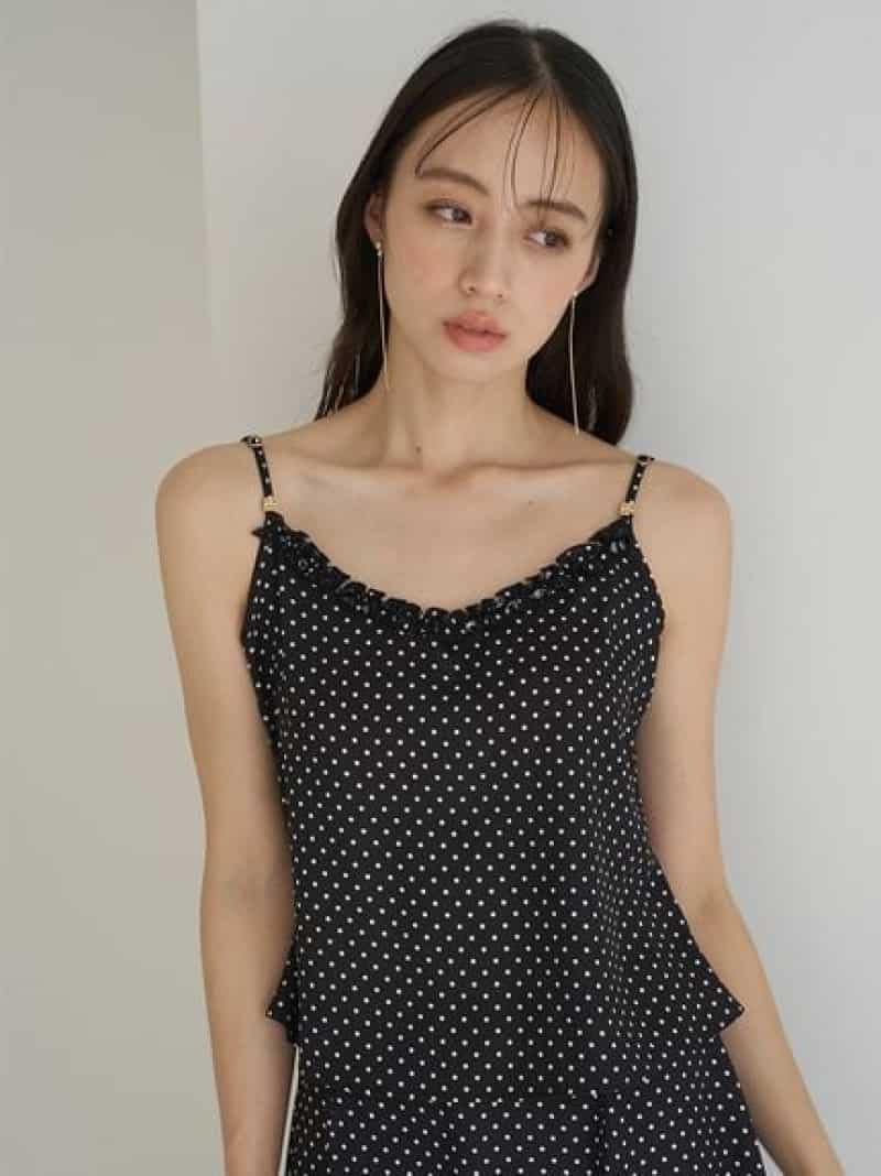 フリルトリムキャミソール SNIDEL スナイデル トップス その他のトップス ブラック グリーン【送料無料】[Rakuten Fashion]