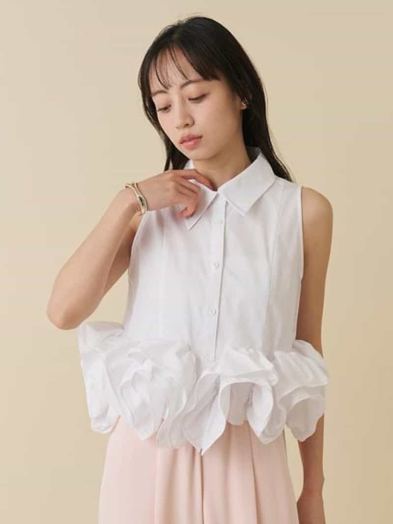 Rakuten - ヘムボリュームノースリブラウス SNIDEL スナイデル トップス シャツ・ブラウス ホワイト ピンク【先行予約】*【送料無料】[Rakuten Fashion]
