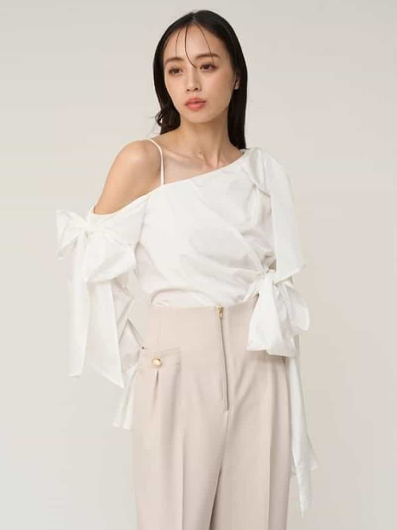 リボンデザインブラウス SNIDEL スナイデル トップス シャツ・ブラウス グレー ホ...