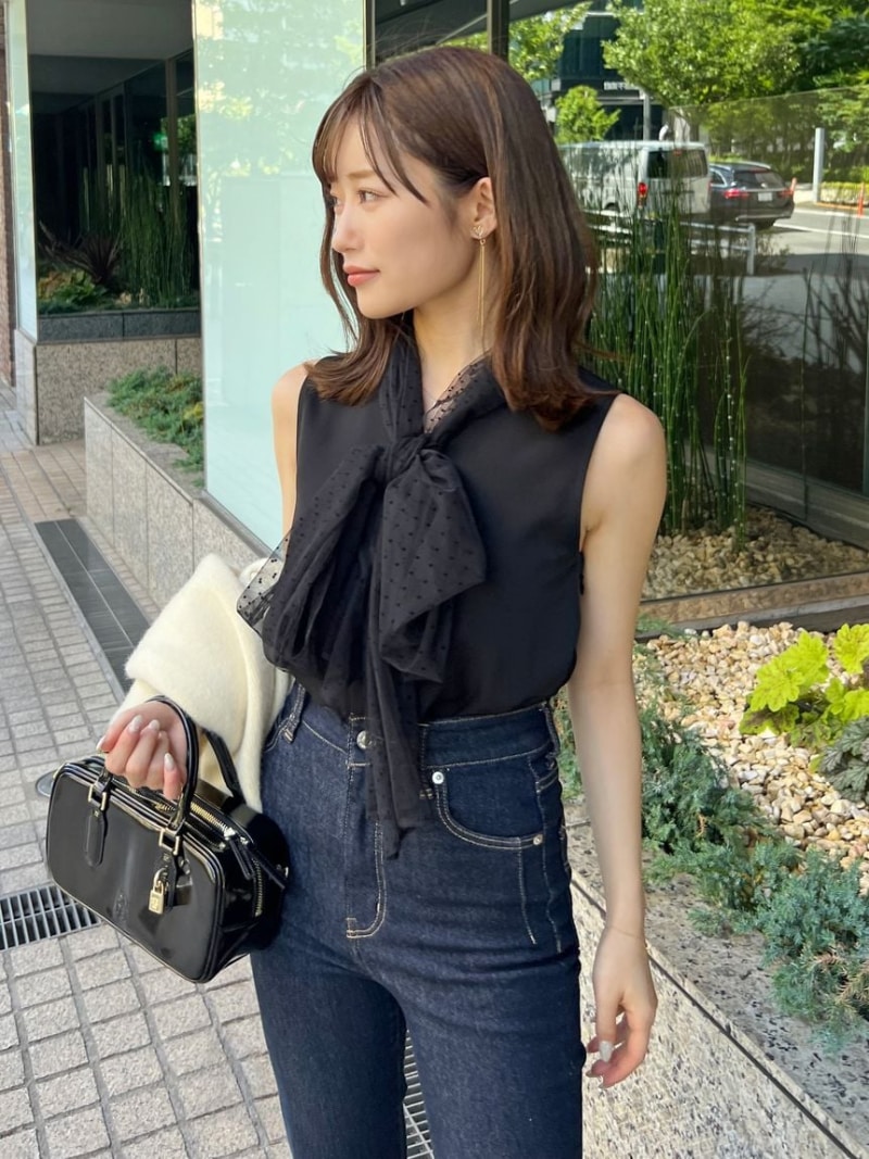 【SALE／50%OFF】チュールボウタイノースリブラウス SNIDEL スナイデル トップス シャツ・ブラウス ブラック グレー ホワイト【RBA_E】【送料無料】[Rakuten Fashion]