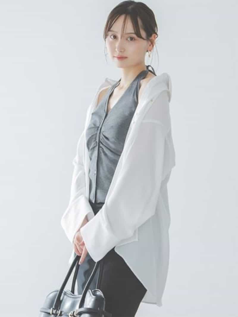 Rakuten - バックサテンシャツ SNIDEL スナイデル トップス シャツ・ブラウス ホワイト ネイビー【送料無料】[Rakuten Fashion]