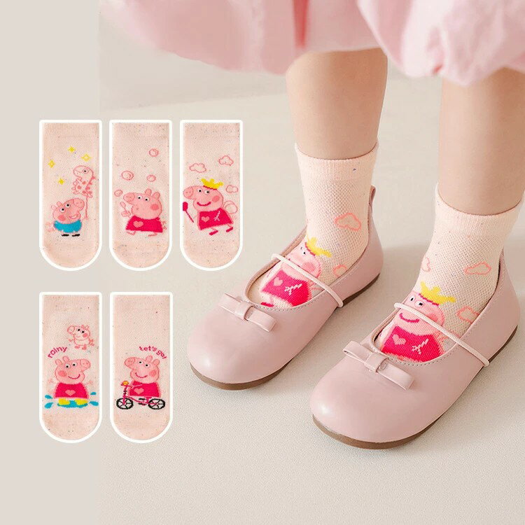 ペッパピッグ Peppa Pig 靴下 5足セット 滑り止め 男の子 女の子 かわいい 子供 キッズ 薄手 薄い ソックス 通気性 蒸れない 春 夏 ロングソックス 可愛い