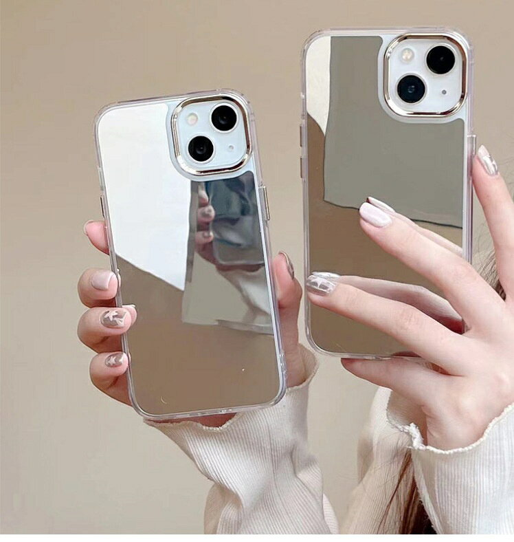 乐天商城 - 【ミラー二合一スマホケース】アクリル背面＋TPUバンパー 高光沢ミラー仕上げ 高耐久・耐衝撃 指紋防止 薄型 おしゃれ iPhone各種対応 反射ミラーケース レディース メンズ シンプル 高見えデザイン