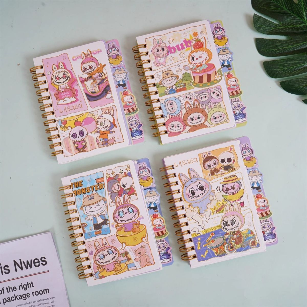 ラブブ ステッカーバインダー 金箔リングノート可愛い手帳 可愛いキャラクターデザイン 高見え文具 学生用・携帯便利な手帳 メモ帳 日記帳にも使える クリエイティブノート
