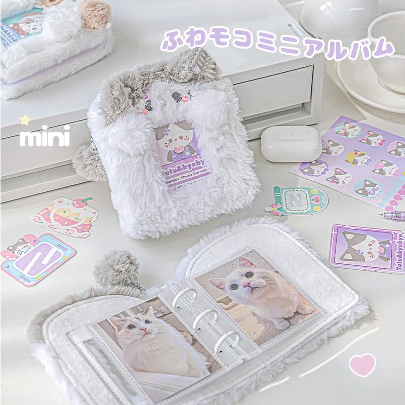 ミニ 3インチ ふわふわカードファイル ぬいぐるみ風 かわいい ハンドメイド 猫 犬 両面収納 交換可能 ..