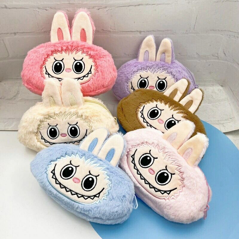 Labubu ラブブ ぬいぐるみ ペンケース 筆入れ 文具入れ キャラポーチ 立体うさ耳 可愛い 動物デザイン ..