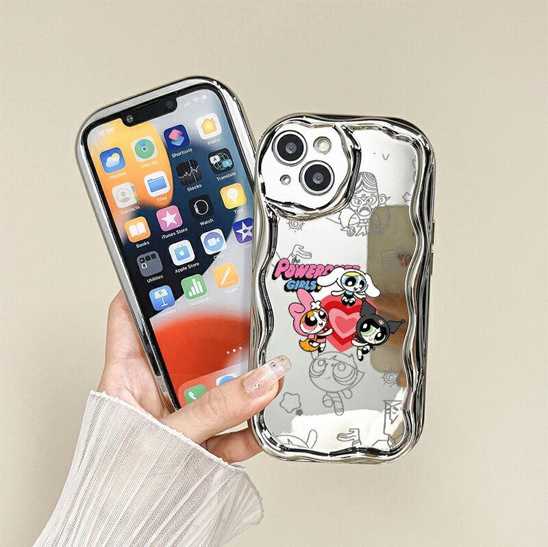 飛天小女警（パワパフガールズ）メタリッククリーム波形シェル素材 TPUスマホケース 耐衝撃 可愛いカート ゥーンキャラクター おしゃれスマホカバー 対応 iPhone17 ケース iPhone16e iPhone17Pro ケース iPhone15 iPhone16 ケース iPhone14 iPhone12 iPhone13 mini