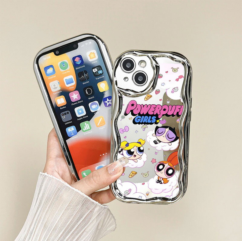 飛天小女警（パワパフガールズ）メタリッククリーム波形シェル素材 TPUスマホケース 耐衝撃 可愛いカート ゥーンキャラクター おしゃれスマホカバー 対応 iPhone17 ケース iPhone16e iPhone17Pro ケース iPhone15 iPhone16 ケース iPhone14 iPhone12 iPhone13 mini
