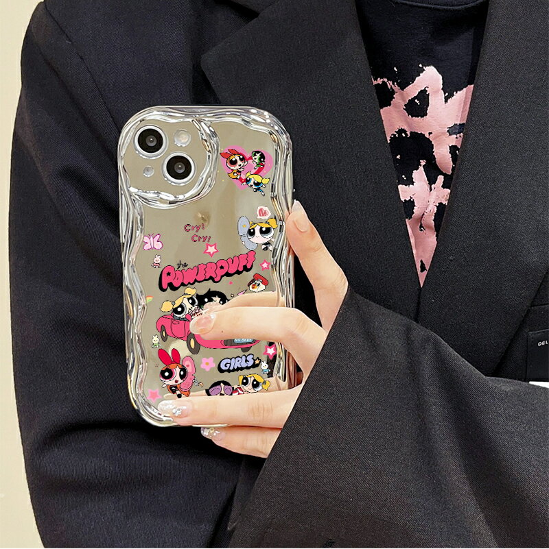 飛天小女警（パワパフガールズ）メタリッククリーム波形シェル素材 TPUスマホケース 耐衝撃 可愛いカート ゥーンキャラクター おしゃれスマホカバー 対応 iPhone17 ケース iPhone16e iPhone17Pro ケース iPhone15 iPhone16 ケース iPhone14 iPhone12 iPhone13 mini