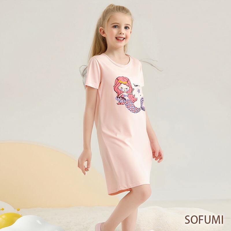 キッズルームワンピース 半袖パジャマ ナイトウェア 寝巻き ルームウェア サマーナ...