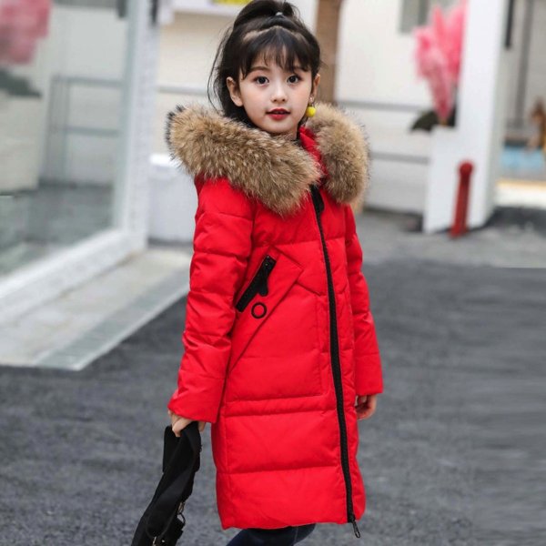 ふわふわキッズロングダウン ファー 120-160cm フード付き