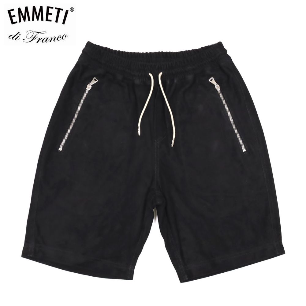 EMMETI エンメティ H SHORTS アッカショーツ ショートパンツ スエード 山羊革 ドローコード メンズ ブラック 【国内正規品】