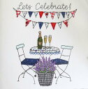 英国から【シャンパンでお祝いをしよう!】ジェーン・バーマンが描くぬくもりラベンダーのバスケットとカップル用のテーブルストーンがはめ込まれたペナントガーランドのイラストメッセージもたっぷりスペースおしゃれなグリーティングカード