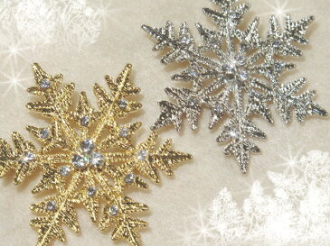 メール便OK!☆金の星☆銀の星☆魅力の大き目ブローチキラキラ輝く雪の結晶コートやセーターにきらりと光る粋なアクセント♪ゴールド&シルバー