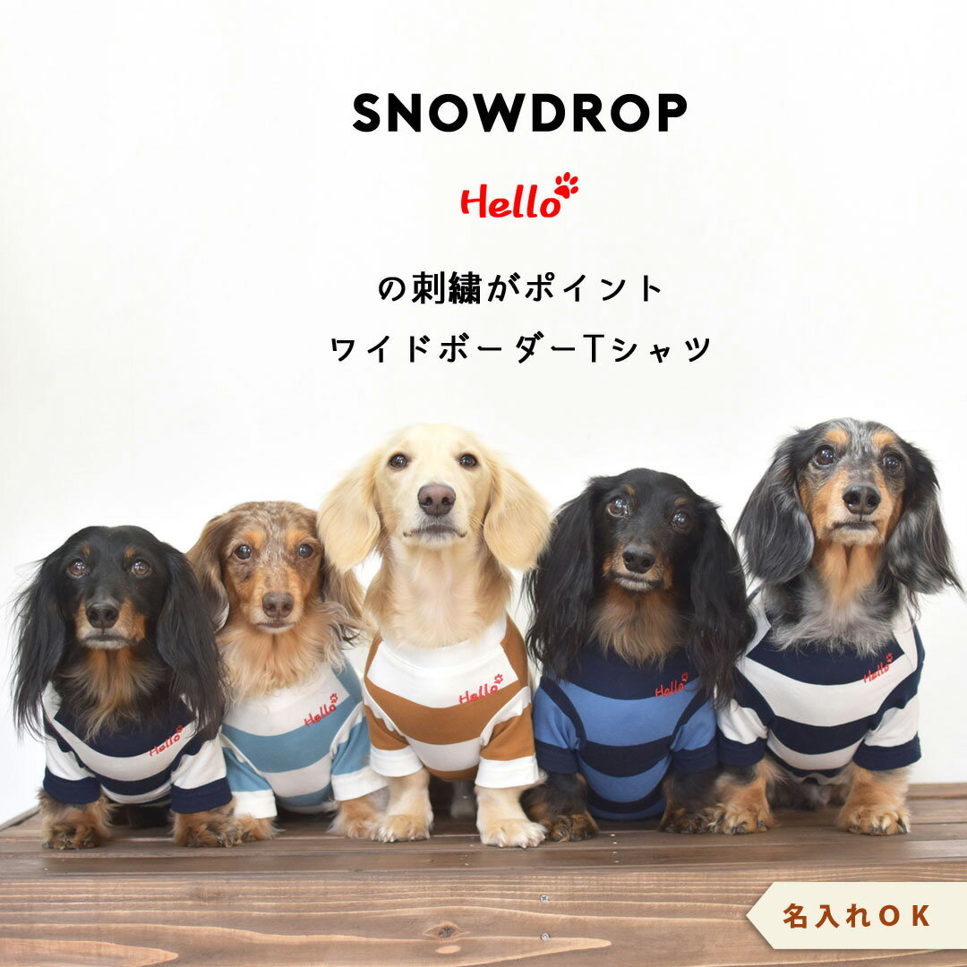 ワイドボーダーTシャツ 犬服 名入れ 刺繍 snowdrop ドッグウェア ダックス ダックスサイズ 犬 Tシャツ ボーダー ペット かわいい 伸縮性 ストレッチ のびのび DOG dog ゆうパケット対応
