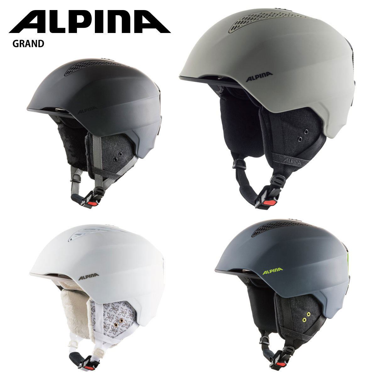 メーカー希望小売価格はメーカーカタログに基づいて掲載しています ALPINA アルピナ ヘルメット■GRANDグランドA9226シャープでスポーティーなフォルムのGRANDは、多くの人に支持されるALPINAフィットを継承したオールマウンテンヘルメットです。高さ調整可能なRun Systemを備え、快適なエアフローを実現するベンチレーションシステムを搭載しています。特徴[safety]INMOLD TEC/CERAMIC SHELL/HI-EPS/EDGE PROTECT[ergo]RUN SYSTEM/ERGOMATIC/Y-CLIP[comfort]AIRSTREAM CONTROL/CHANGEABLE INTERIOR/REMOVABLE EARPADS/NECK WARMERサイズ54-57,57-61,61-64