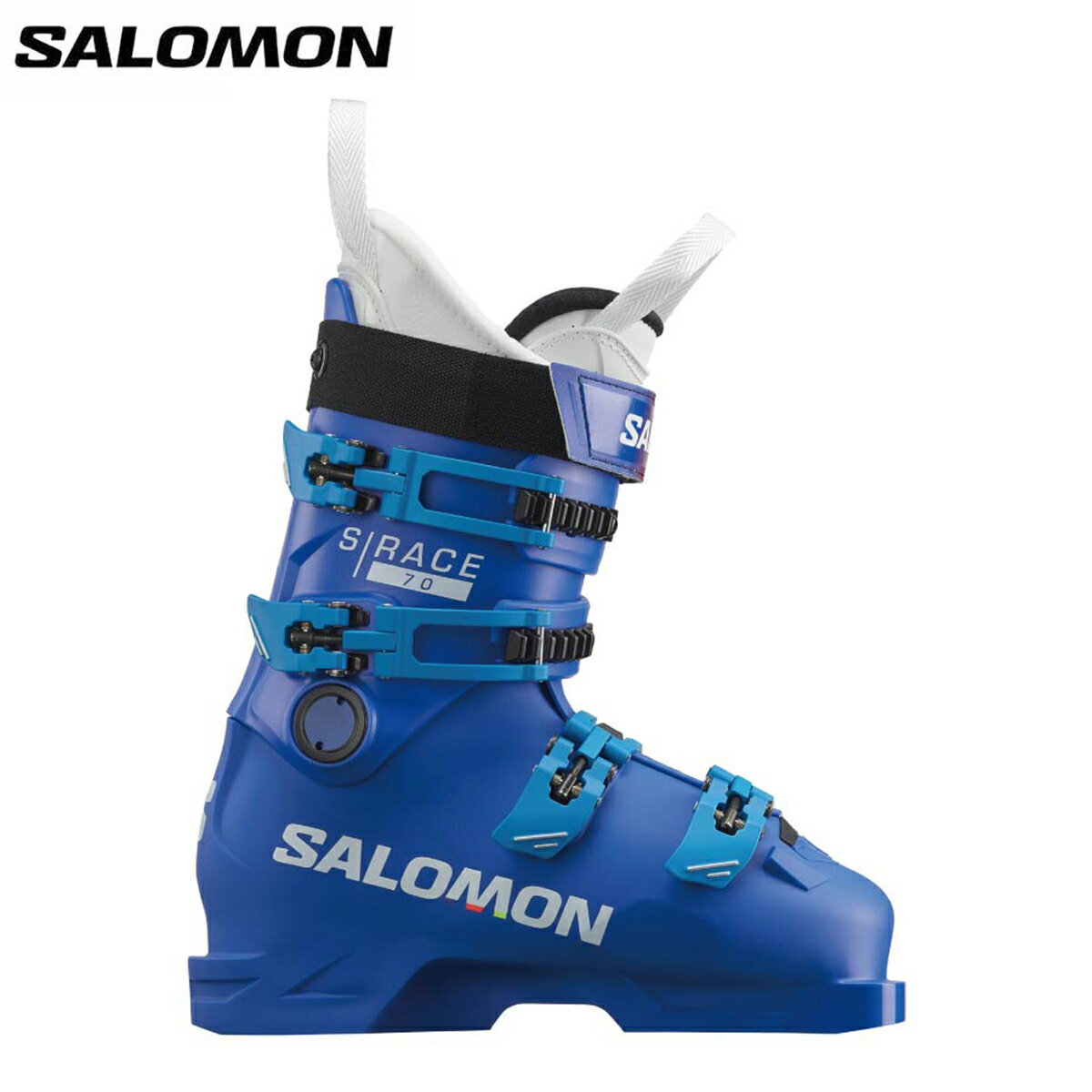メーカー希望小売価格はメーカーカタログに基づいて掲載しています SALOMON サロモン スキーブーツ■S/RACE 70　エスレース 70フレックス（硬さ）：70ラスト（幅）：96品番・L47046700WEIGHT (g) 1780（1/2pair）/26.5cmSIZES (cm) 22/22.5 - 26.5COLORRace Blue, White, Process blueSHELLPolyurethane EtherLINERWorld Cup JrCUFFPolyolefinSTRAP360&deg; 35mm（SCREWED）BUCKLES4 Screwed AluminiumADJUSTMENTRace Construction, Full Service, Screwed Oversized Pivot・FULL SERVICEレーシングトップモデルと同じレースコンストラクションを採用したジュニア用ブーツ。ヤングレーサーの体格を考慮して開発され、発展途上のレーサーに優れた操作性を提供し高いパフォーマンスを発揮できます。MADE IN ROMANIA ※メーカー企画書の情報で商品登録を行っております。予告なしに商品名と仕様変更される場合がございます。0