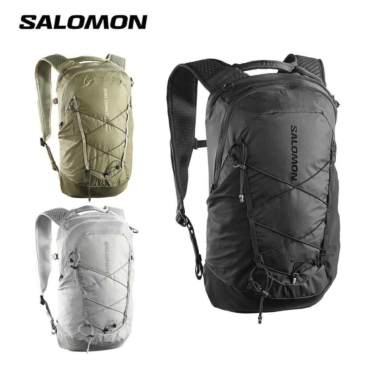 メーカー希望小売価格はメーカーカタログに基づいて掲載しています SALOMON サロモン バッグ ケース / バックパック■【LC285】 XT 15 エックスティー15 COLOR・BLACK・Martini Olive/OLIVE NIGHT/SLATE GR・PALOMA/Cloudburst素材本体の切り替え部分:100% ナイロン背面の切り替え部分:100% ポリエステル裏地:100% ポリエステル背面:100% ポリエステル本体:100% ナイロンポケット部分:87% ナイロン, 13% ポリウレタン寸法（長さx幅x奥行cm）44 x 26 x 15仕様・重量：525g・容量：15L・背面の長さ：44cm・大きさ目安：11L ＞ 20L※メーカー企画書の情報で商品登録を行っております。予告なしに商品名と仕様変更される場合がございます。
