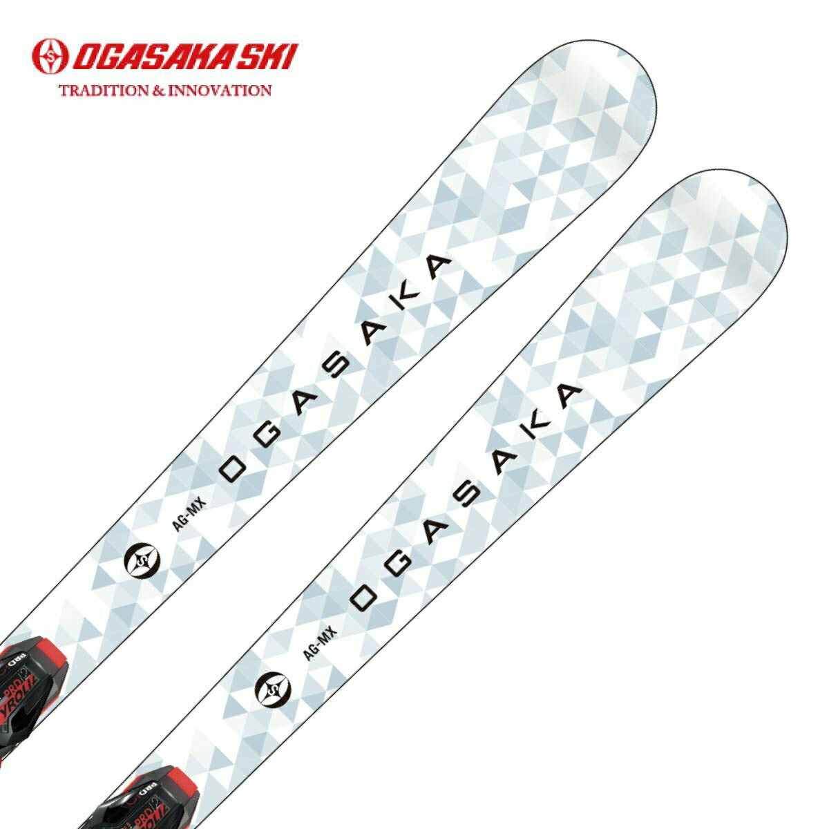 メーカー希望小売価格はメーカーカタログに基づいて掲載していますOGASAKA オガサカ スキー板 オールラウンド■11001561165AG-MX+PRD12GWエージーエムエックス プラス PRD12GW■155cm R：( 12.1 m)サイドカット：( 114/64/97 mm)■160cm R：( 11.7 m)サイドカット：( 114/65/104 mm)■165cm R：( 12.5 m)サイドカット：( 114/65/104 mm)構造・シェルトップ・Front Float System・Front Lead Function構成材・NFウッドコア・A7178 & 特殊F.R.P滑走面ポリアミド・ストラクチャー ソール エッジシームレス（ステンレス製）1/2セット 重量(g/m)板：1,067ビンディング：1,330 g（Multiflex Pro Base/RD含む）※1/2セット重量は参考値ですので予めご了承ください。ビンディングチロリア PRD12 GW BK/RD/WTソールサイズ調整幅255～378 mmDIN値3.5-12原産国板：日本ビンディング：オーストリア製お願い・自然雪、人工雪、天然芝（グラススキー）等では絶対に使用しないでください。・人工芝、アストロマット、プラスノー、PIS LABのゲレンデ以外で使用しますと、滑走性、操作性が悪く転倒や破損によるケガの恐れがあり大変危険です。詳しくは製品に貼付された取扱説明書をご確認ください。・AG-MXは、PIS LABには非対応です。 ※メーカー企画書の情報で商品登録を行っております。予告なしに商品名と仕様変更される場合がございます。