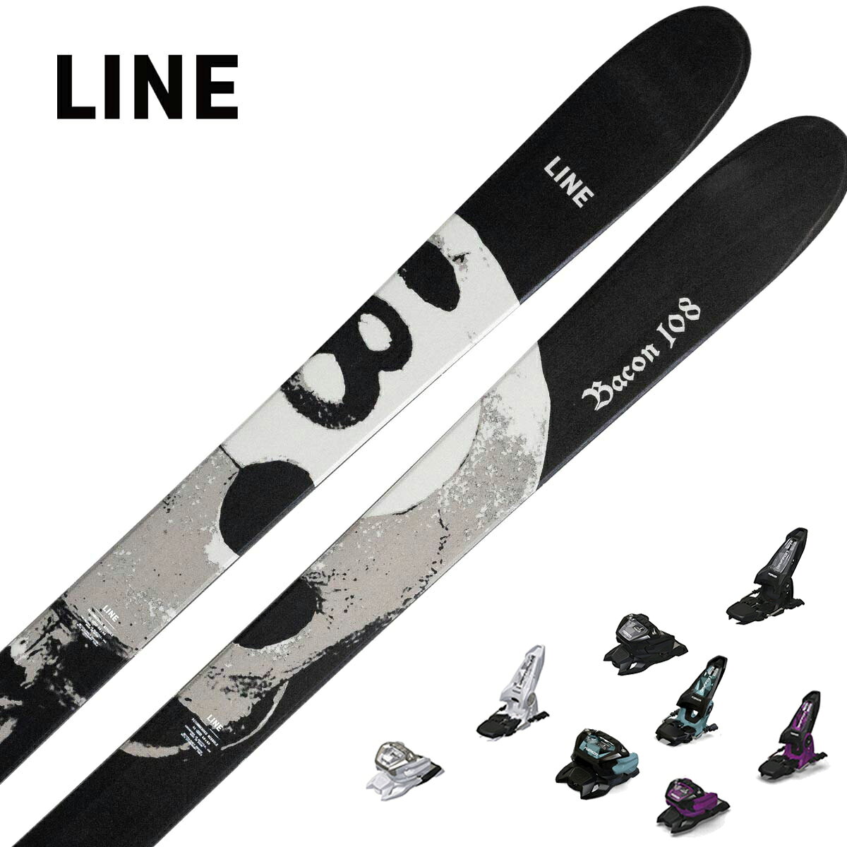 LINE ライン スキー板■BACON 108ベーコン 108■172cm R：( - m)サイドカット：(142/108/137 mm)■178cm R：( - m)サイドカット：(142/108/137 mm)■184cm R：(17.4 m)サイドカット：(142/108/137 mm)PROFILE12-2-12 @ 184CONSTRUCTIONAspen MapleWEIGHT2180g @ 184SUPER POWERSBio-ResinThick Cut SidewallThin TipBacon 108 は、パウダーから圧雪バーン、パークまで一本でこなせる万能なフリースタイルスキー。優れた浮力、軽快な操作性、高い耐久性を兼ね備え、山全体を自由に遊び尽くしたいスキーヤーのためのモデルです。※メーカー企画書の情報で商品登録を行っております。予告なしに商品名と仕様変更される場合がございます。