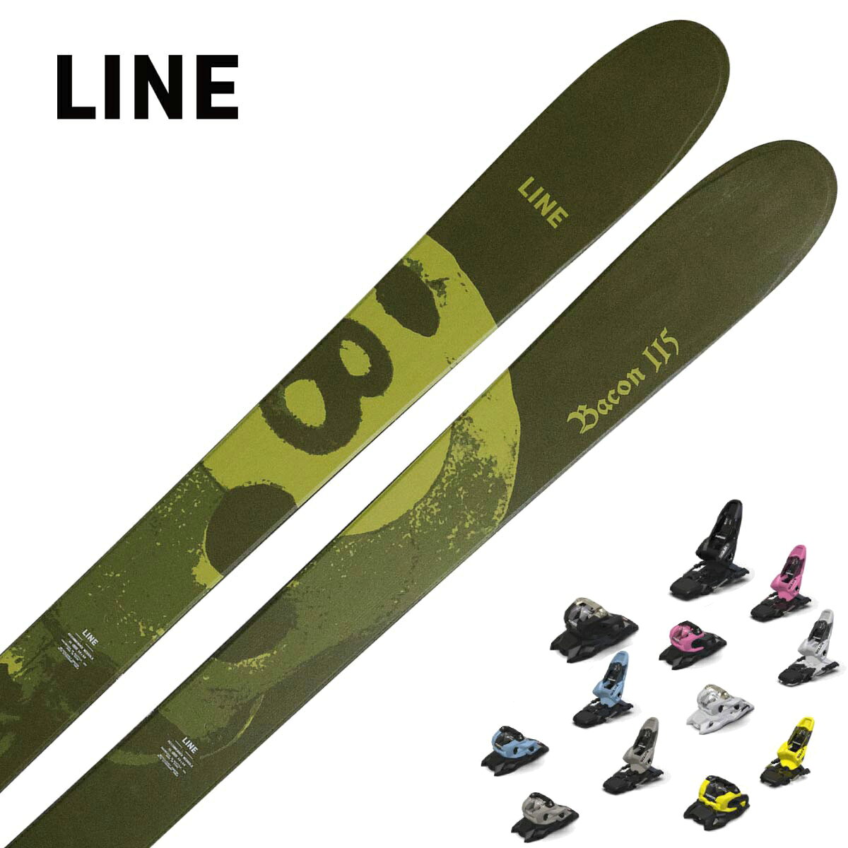 LINE ライン スキー板■BACON 115ベーコン 115■178cm R：( - m)サイドカット：(148/115/143 mm)■188cm R：(18.4 m)サイドカット：(148/115/143 mm)PROFILE13-2-13 @ 188CONSTRUCTIONAspen MapleWEIGHT2340g @ 188SUPER POWERSBio-ResinThick Cut SidewallThin TipBacon 115 は、Bacon 108 の遊び心とフリースタイル性能をそのままに、より深い雪に対応するパウダーモデルです。ジャンプ、トリック、そしてパウダーランまで、あらゆる場面で高いパフォーマンスを発揮し、自由な滑りを楽しみたいスキーヤーに最適です。※メーカー企画書の情報で商品登録を行っております。予告なしに商品名と仕様変更される場合がございます。