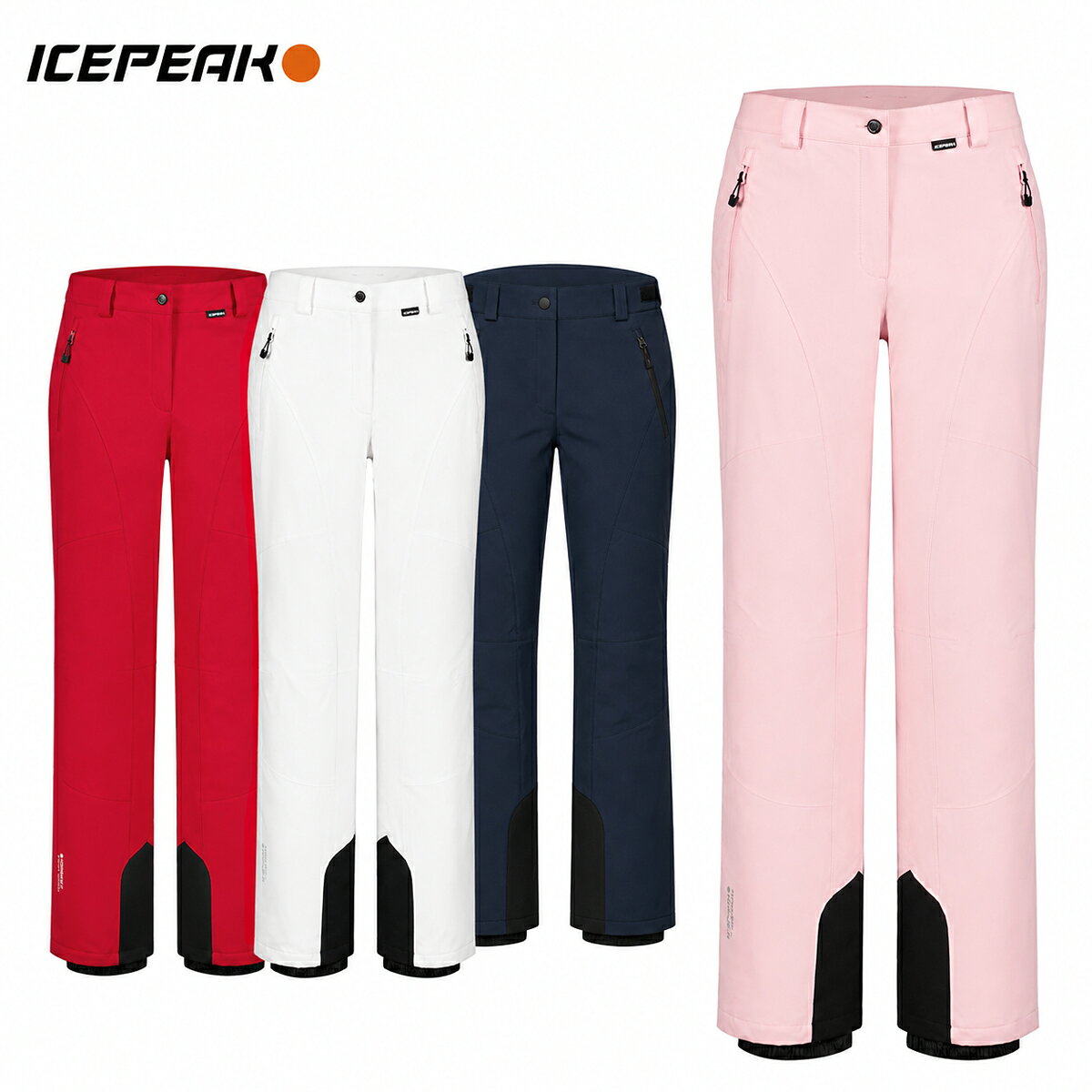 ICEPEAK アイスピーク スキーウェア■54012　FREYUNG WOMEN　フライウング ウィメンズ耐水圧：10,000mm透湿性：10,000g/m2/24h素材ポリエステル 94%、エラスタン 6%、（裏地）リサイクルポリエステル 94%、エラスタン 6%COLOR・LIGHT PINK・CLASSIC RED・OPTIC WHITE・DARK BLUESIZEXS,S,M,L,XL・REPREVE・2-LAYER：防水メンブレンを多機能素材に接着した、2レイヤー構造の生地を使用。・WATER-REPELLENT・WINDPROOF・4WAY STRETCH・TAPED SEAMSFEATURES・スリムフィット・背面が特に高いデザイン・裾部分に補強加工・立体裁断の膝・裾部分に固定式スノーゲーター付き・裾にジッパー付き※メーカー企画書の情報で商品登録を行っております。予告なしに商品名と仕様変更される場合がございます。