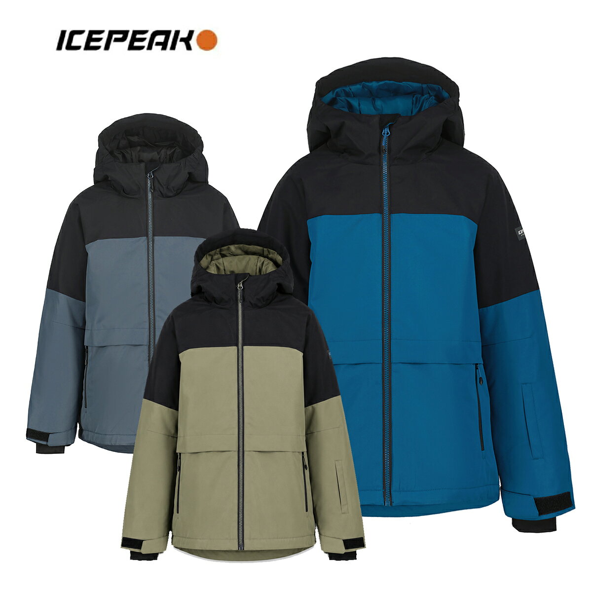ICEPEAK アイスピーク スキーウェア■50045　LATIMER BOYS　ラティマー ボーイズ耐水圧：10,000mm透湿性：5,000g/m2/24h素材ポリエステル 100%、（裏地）リサイクルポリエステル 100%COLOR・SMOKE・BLUE・LIGHT GREENSIZE(cm)120,130,140,150,160・2-LAYER：防水メンブレンを多機能素材に接着した、2レイヤー構造の生地を使用。・water repellent・PFCフリー（PFC-Free）・着丈調節機能FEATURES・レギュラーフィット・立体的な裾デザイン・調整可能な固定フード・調整可能な裾・調整可能な袖口・防風フラップ（ウインドフラップ）・チンガード付きジップ・スキーパスポケット・固定式スノーゲーター・滑り止めシリコンバンド付きスノーゲーター・フード内側はソフトなパイル裏地（起毛素材）※メーカー企画書の情報で商品登録を行っております。予告なしに商品名と仕様変更される場合がございます。