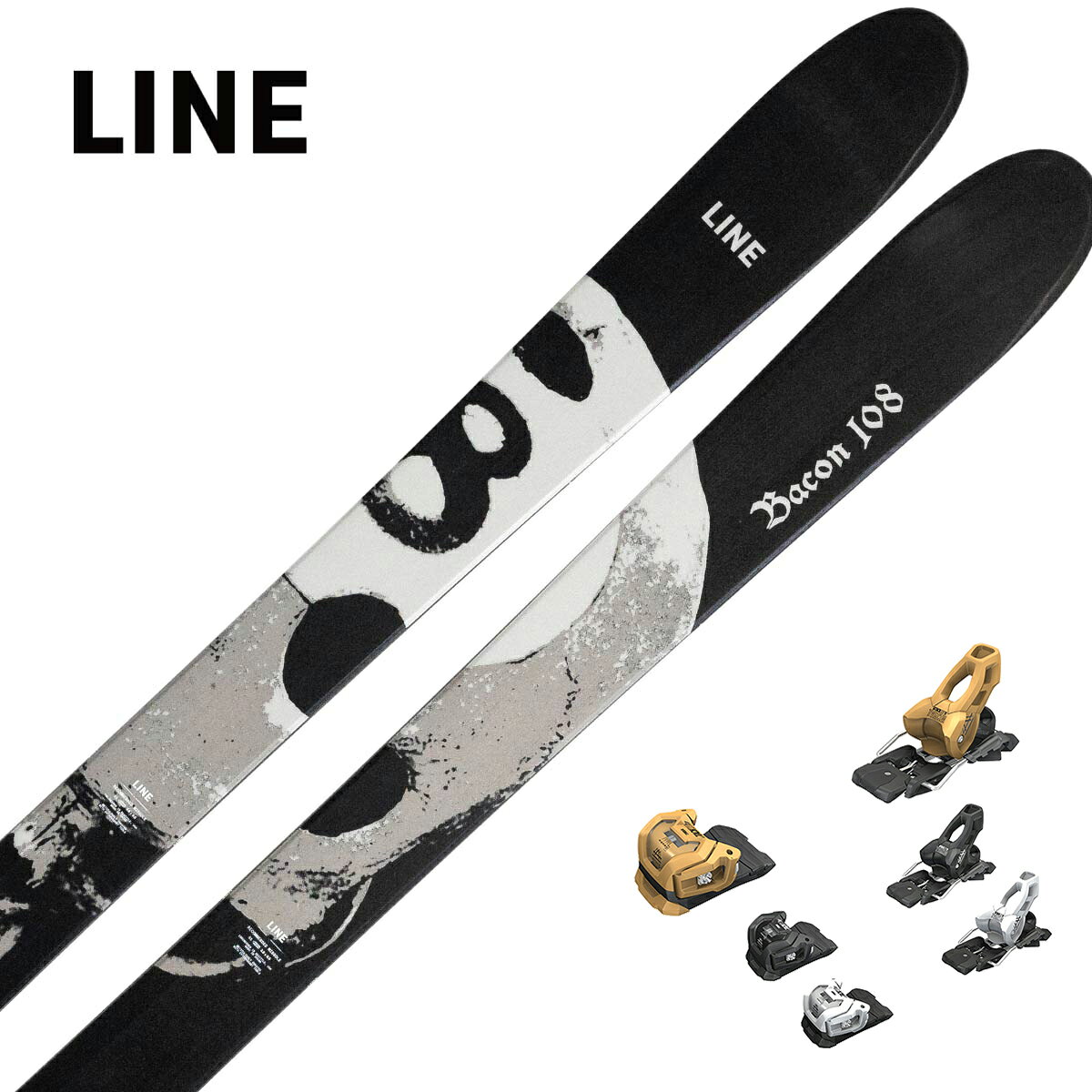 LINE ライン スキー板■BACON 108ベーコン 108■172cm R：( - m)サイドカット：(142/108/137 mm)■178cm R：( - m)サイドカット：(142/108/137 mm)■184cm R：(17.4 m)サイドカット：(142/108/137 mm)PROFILE12-2-12 @ 184CONSTRUCTIONAspen MapleWEIGHT2180g @ 184SUPER POWERSBio-ResinThick Cut SidewallThin TipBacon 108 は、パウダーから圧雪バーン、パークまで一本でこなせる万能なフリースタイルスキー。優れた浮力、軽快な操作性、高い耐久性を兼ね備え、山全体を自由に遊び尽くしたいスキーヤーのためのモデルです。※メーカー企画書の情報で商品登録を行っております。予告なしに商品名と仕様変更される場合がございます。