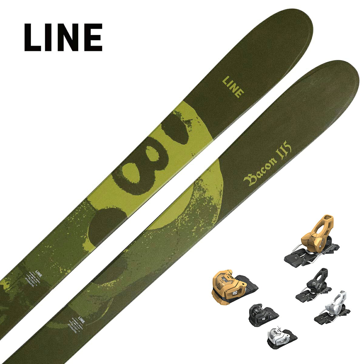 LINE ライン スキー板■BACON 115ベーコン 115■178cm R：( - m)サイドカット：(148/115/143 mm)■188cm R：(18.4 m)サイドカット：(148/115/143 mm)PROFILE13-2-13 @ 188CONSTRUCTIONAspen MapleWEIGHT2340g @ 188SUPER POWERSBio-ResinThick Cut SidewallThin TipBacon 115 は、Bacon 108 の遊び心とフリースタイル性能をそのままに、より深い雪に対応するパウダーモデルです。ジャンプ、トリック、そしてパウダーランまで、あらゆる場面で高いパフォーマンスを発揮し、自由な滑りを楽しみたいスキーヤーに最適です。※メーカー企画書の情報で商品登録を行っております。予告なしに商品名と仕様変更される場合がございます。