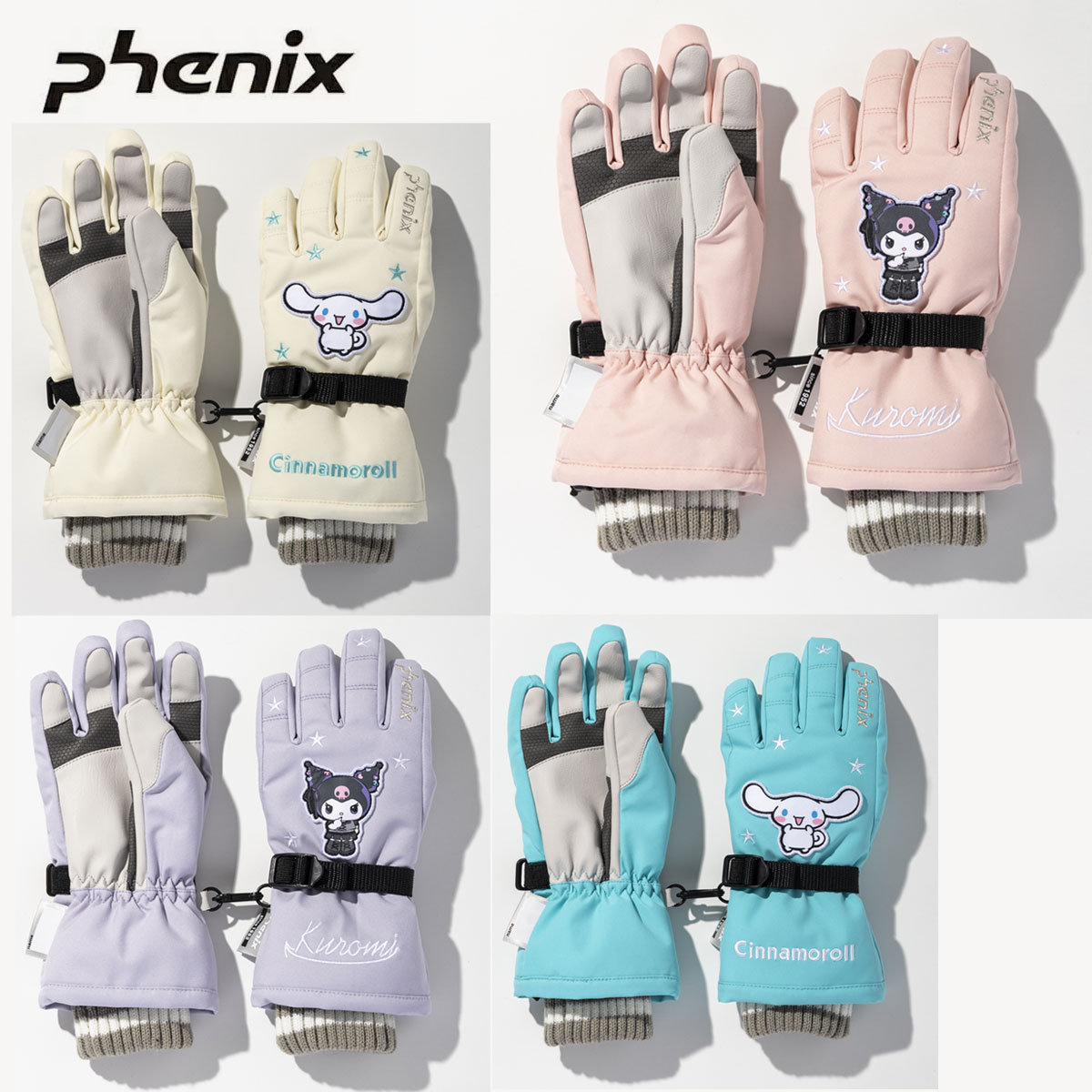 PHENIX フェニックス スキーグローブ ■ ESG26GL93 Phenix x Sanrio Junior Gloves フェニックス×サンリオジュニアグローブカラー■PALE PINK / PH8000■LAVENDER/ PH7600■WHITE/ PH9000■TURQUOISE/ PH6362サイズKXS,KS,KM,KLFabric・BACK OF HAND POLYESTER100%・PALM　SYNTHETIC LEATHER○防水/通気性。○吸水速乾(インナー)。○サイドジッパー付き。○紛失防止リージコード。○ネームラベル。・Made in China※メーカー企画書の情報で商品登録を行っております。予告なしに商品名と仕様変更される場合がございます。