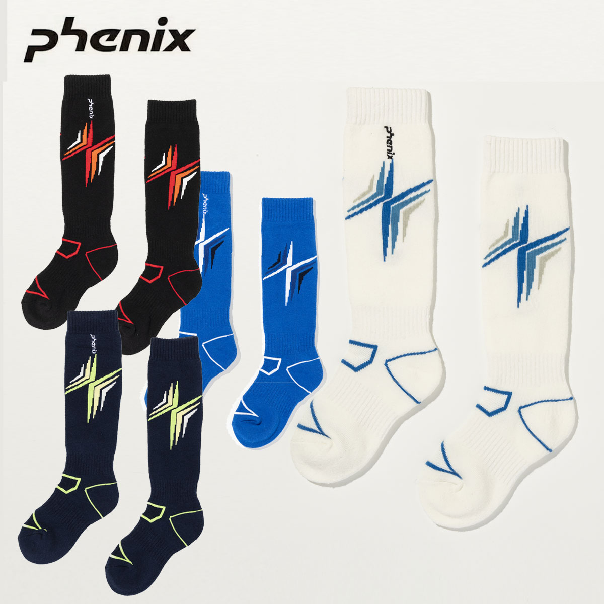 フェニックス Phenix ソックス■ ESB26SO81 Cross Motif Ski Socks クロスモチーフスキーソックス素材・COTTON80％・POLYESTER18％・SPANDEX2％サイズ（cm）JF:19～24cmCOLOR・OFF WHITE / PH9100・BLUE /PH6200・NAVY/ PH6500・BALCK/ PH9900Made in China○抗菌防臭加工○名前欄付き。※メーカー企画書の情報で商品登録を行っております。予告なしに商品名と仕様変更される場合がございます。