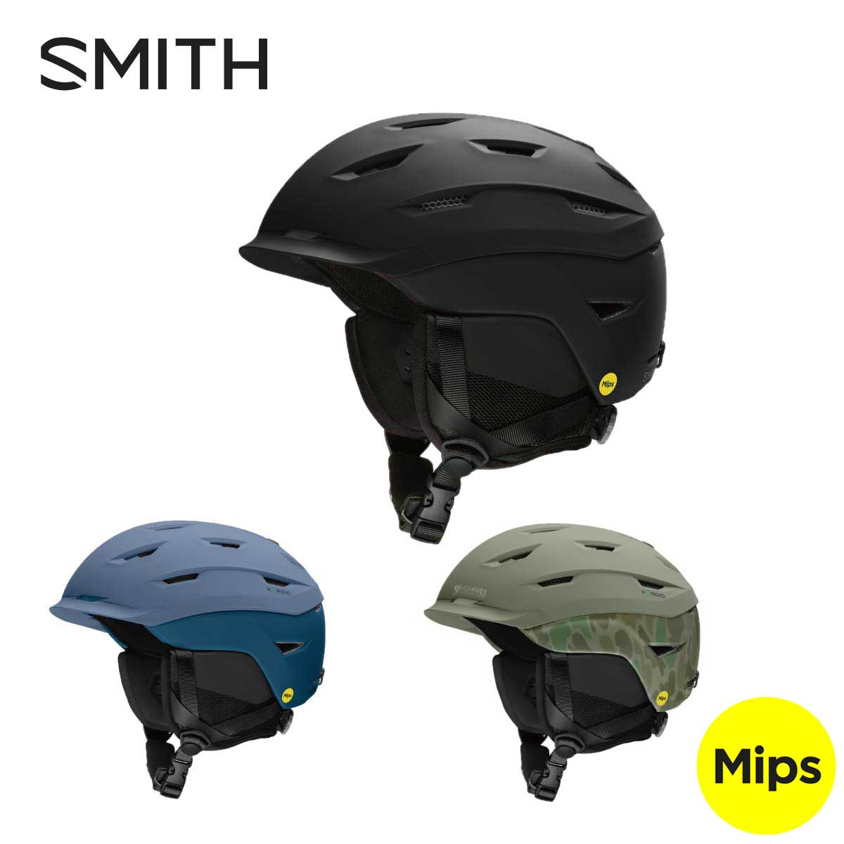 メーカー希望小売価格はメーカーカタログに基づいて掲載しています SMITH スミス スキーヘルメット■Level Mipsレベルカラー■Matte Black■Matte Granite Blue /Mediterranean■Matte High FivesサイズMサイズ〔55-59cm〕Lサイズ〔59-63cm〕XLサイズ〔63-67cm〕（Matte Blackのみ）・KOROYD・MipsPROTECTION●ハイブリッド・シェル構造● Koroyd マテリアルを使用したエアロコア・コンストラクション●低重心、薄型シェル＆デュアルレギュレーター・クライメートコントロール・システム● 20個のベンチレーションホール装備●MIPS搭載FIT● Vapor Fit システム●脱臭効果のあるナノシルバー・ライニング採用●AirEvac ベンチレーションシステム●取外し可能イヤーパット●開閉式通気調整システムCERTIFICATION: ASTM F 2040, CE EN 1077:2007 CLASS BWEIGHT (SIZE M): 500g欧米のトップセールスモデルをリニューアルして完成させたLevel。コロイドを搭載したエアロコア＆ハイブリット・シェル構造。転倒時に最も衝撃を受けるインパクトゾーンにコロイドを配置させ衝撃吸収性を上げた。20個のベントホールを備えるハイブリット・シェルとSMITH独自のベンチレーションシステム、AirEvac構造によりゴーグル内部の曇りの原因になる湿った空気を外に排出する。※メーカー企画書の情報で商品登録を行っております。予告なしに商品名と仕様変更される場合がございます。